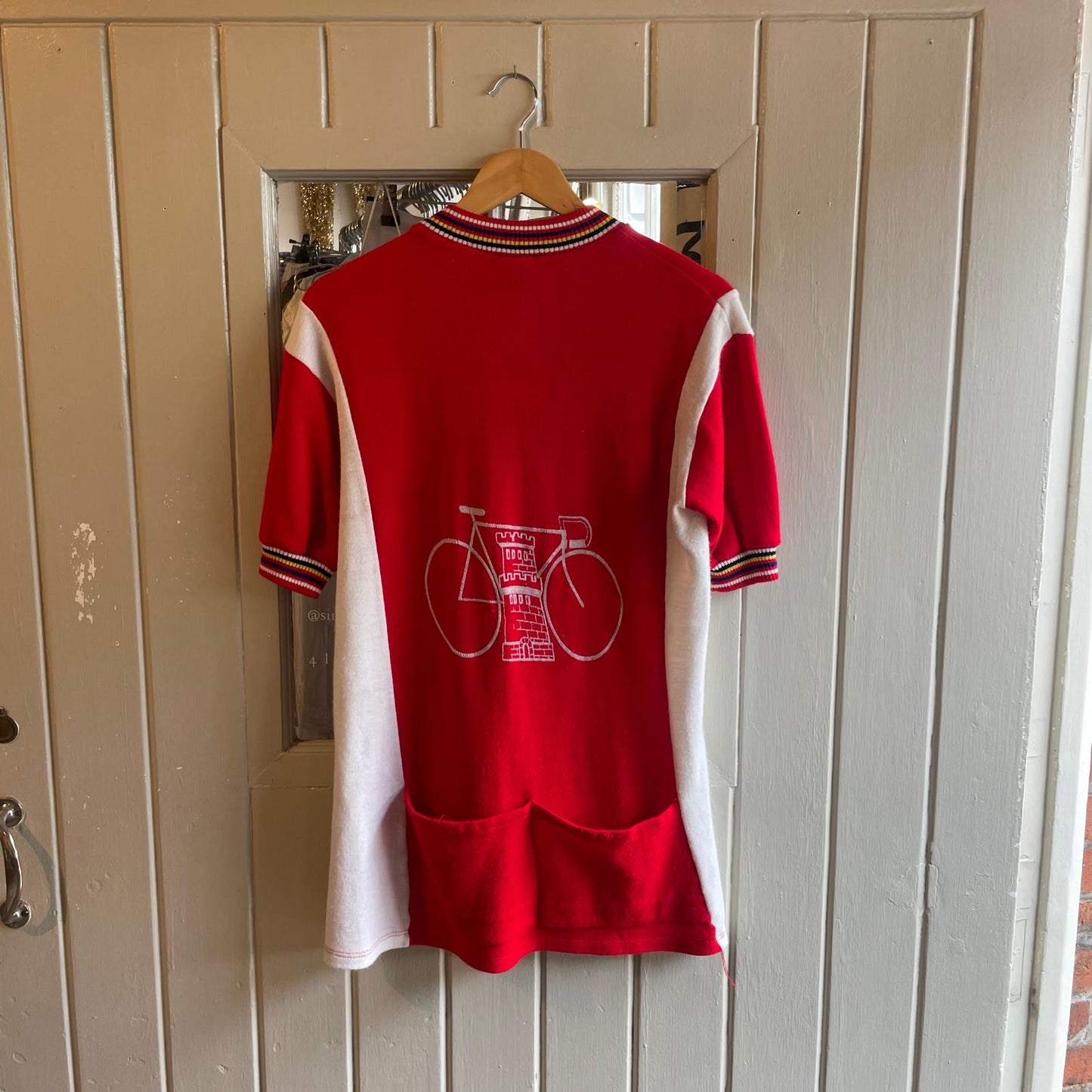 1970s Red and White Cycling Knitted Zip T-shirt