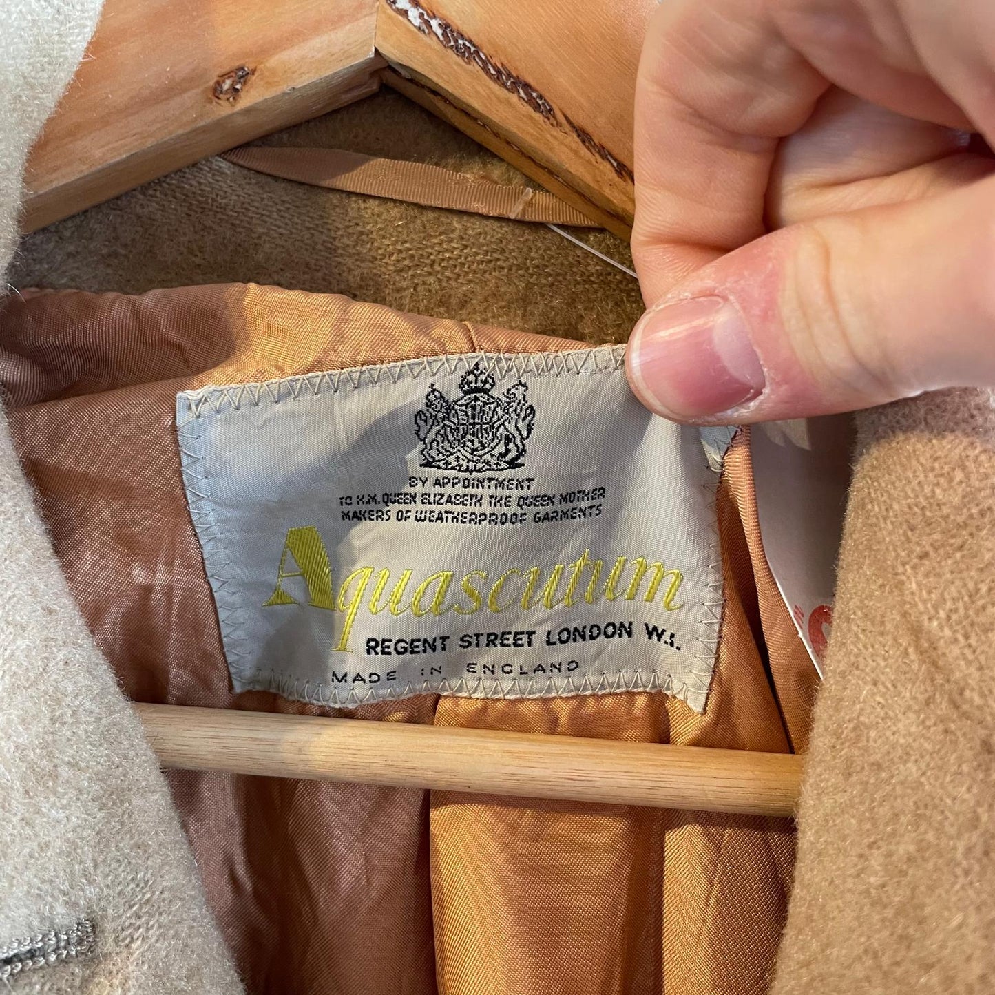 1980s Beige Aquascutum Wool Mid Length Coat
