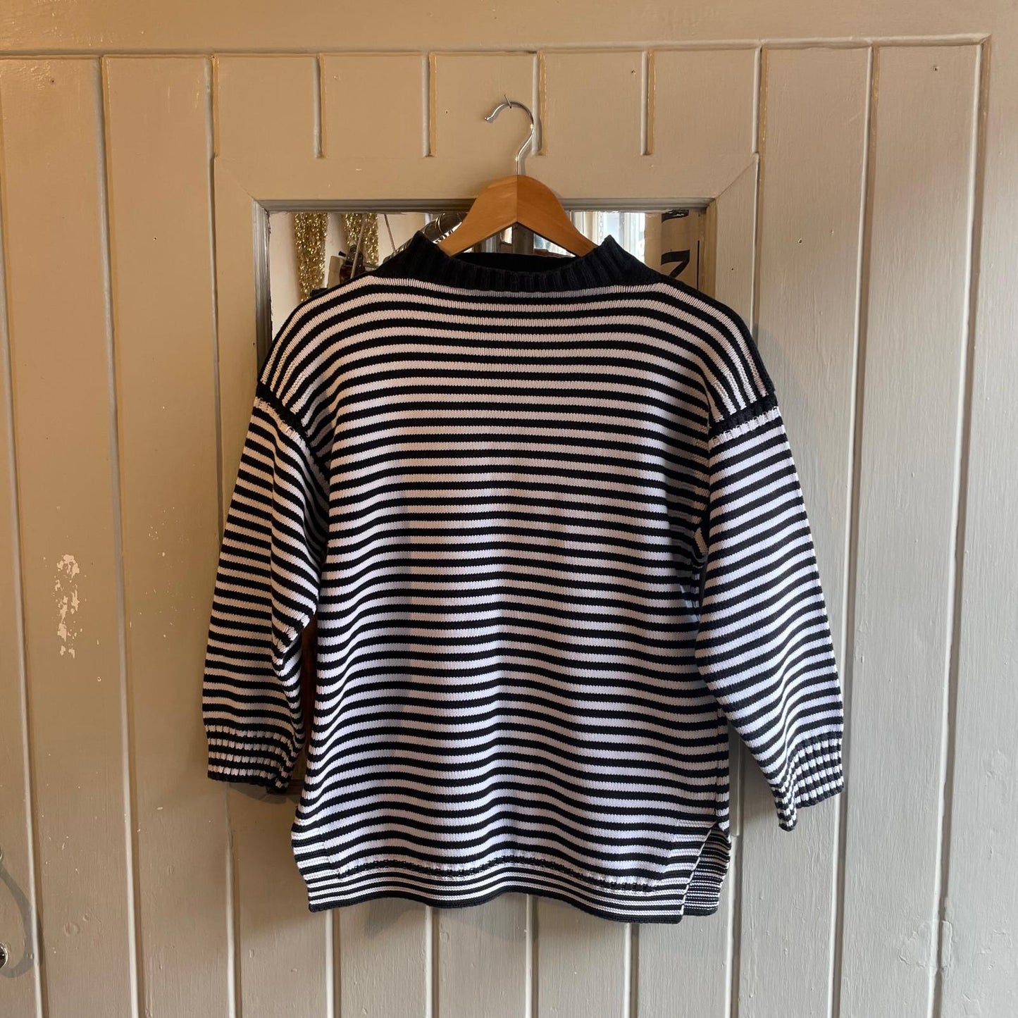190s Black and White Striped Guernsey Cotton Jumper