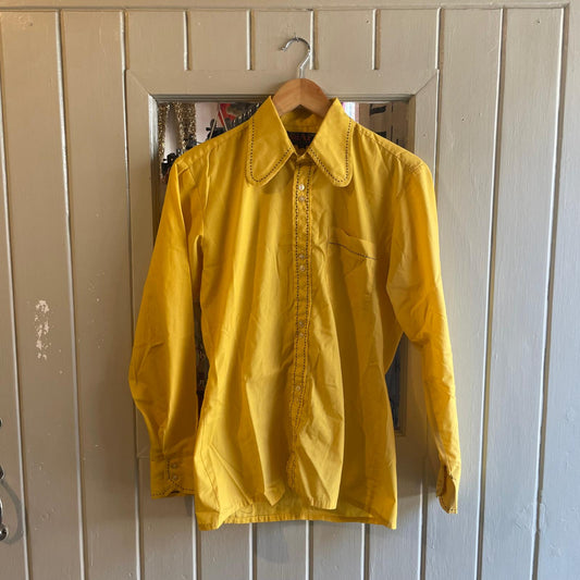 Vintage 70s Yellow Dagger Collar Button Cotton Shirt