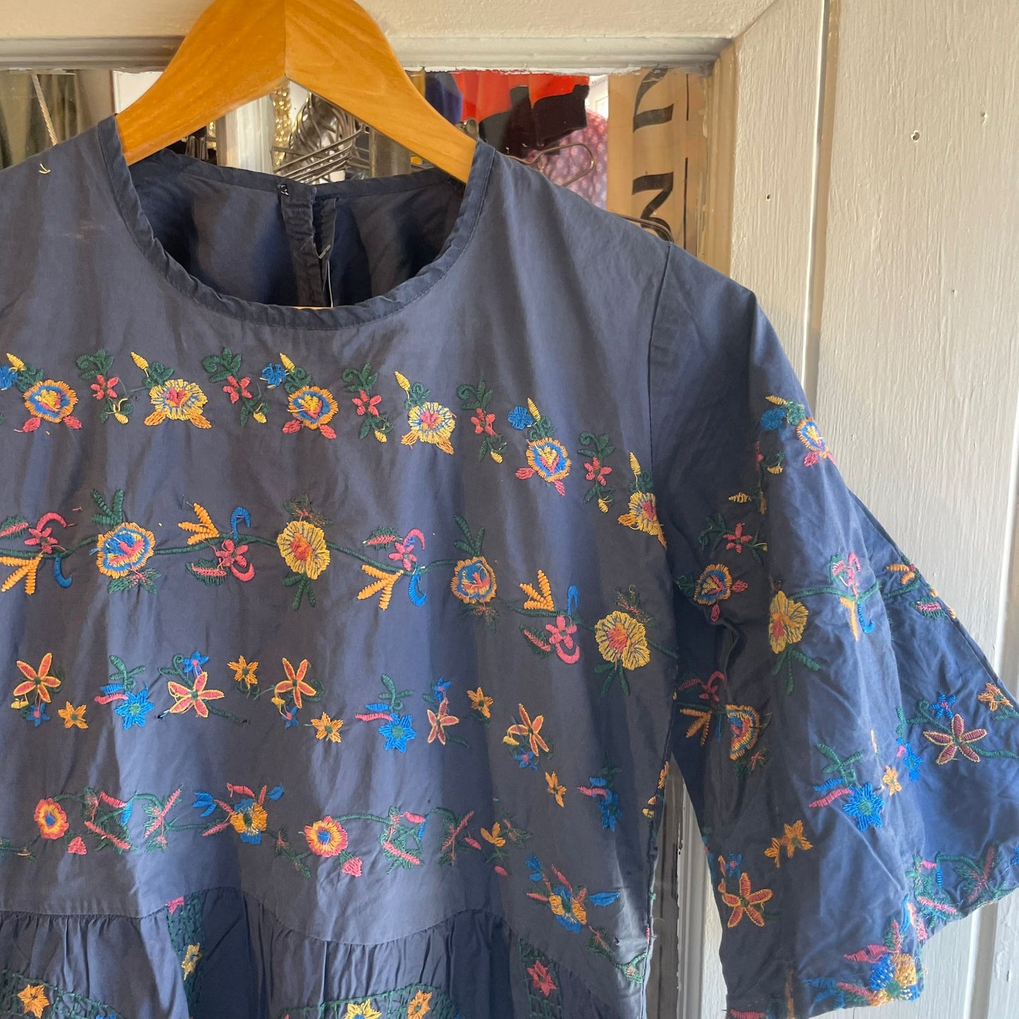 Vintage 70s/80s Navy Cotton Boho Style Blouse Shirt