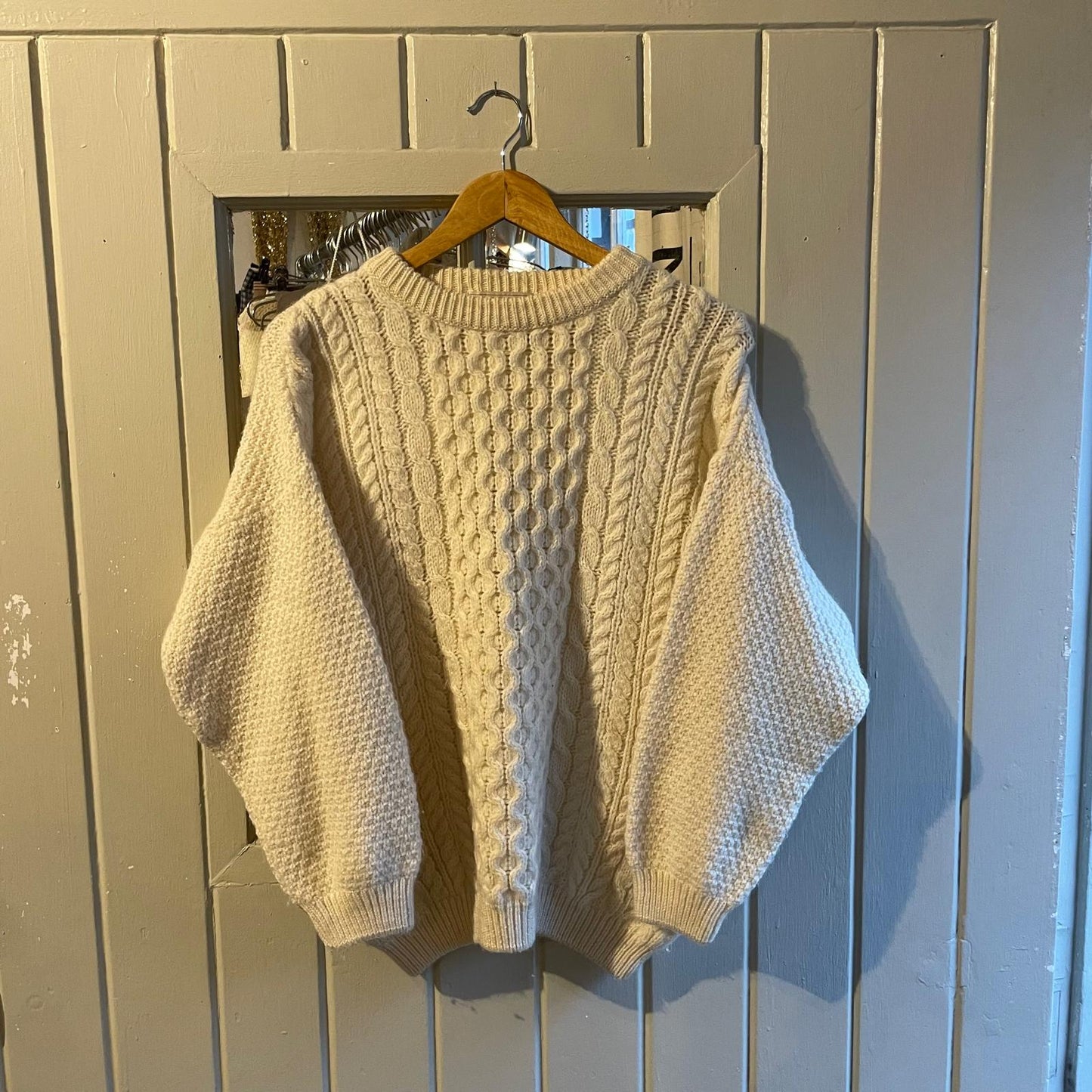 1980s Cream Wool Knitted Aran Jumper
