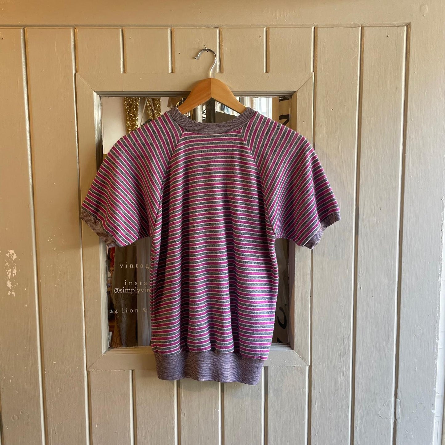 1970s Striped Short Sleeved Raglan Sweatshirt