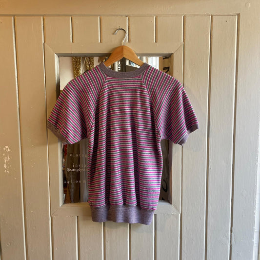 1970s Striped Short Sleeved Raglan Sweatshirt