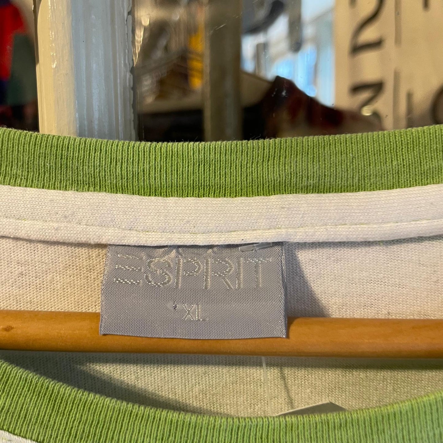 1980s Green and White Espirit Striped T-shirt