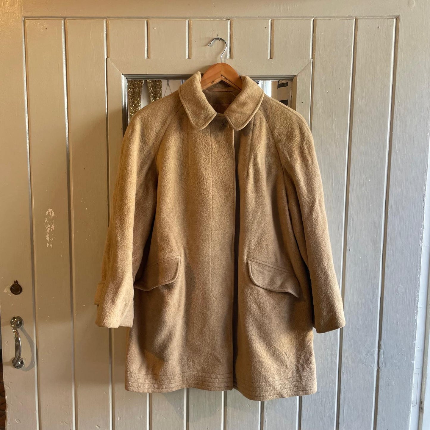 1980s Beige Aquascutum Wool Mid Length Coat