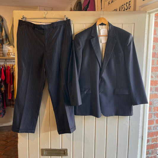 Vintage 1980s Black Pin Stripe Chester Barrie Tailored Savile Row Suit