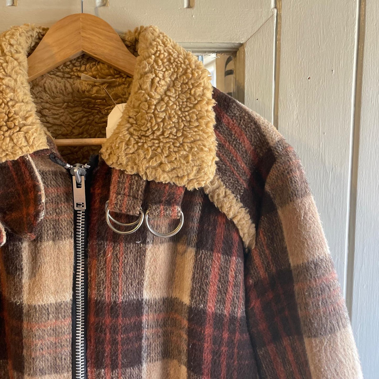 1970s Brown Tartan Sherpa Lined Jacket