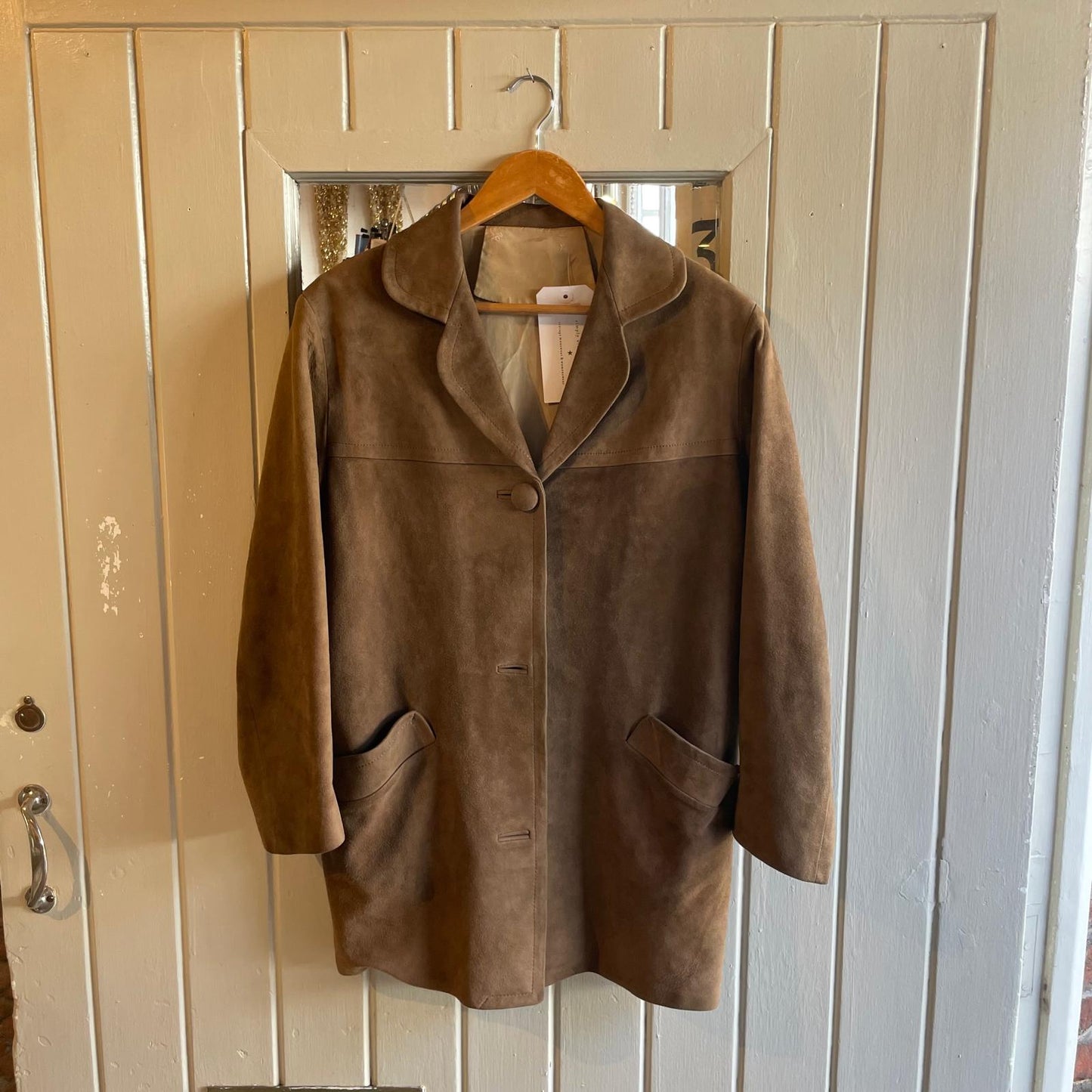 1960s Brown Suede Leather Mid Coat Jacket