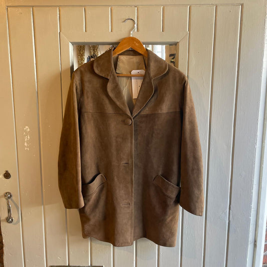 1960s Brown Suede Leather Mid Coat Jacket