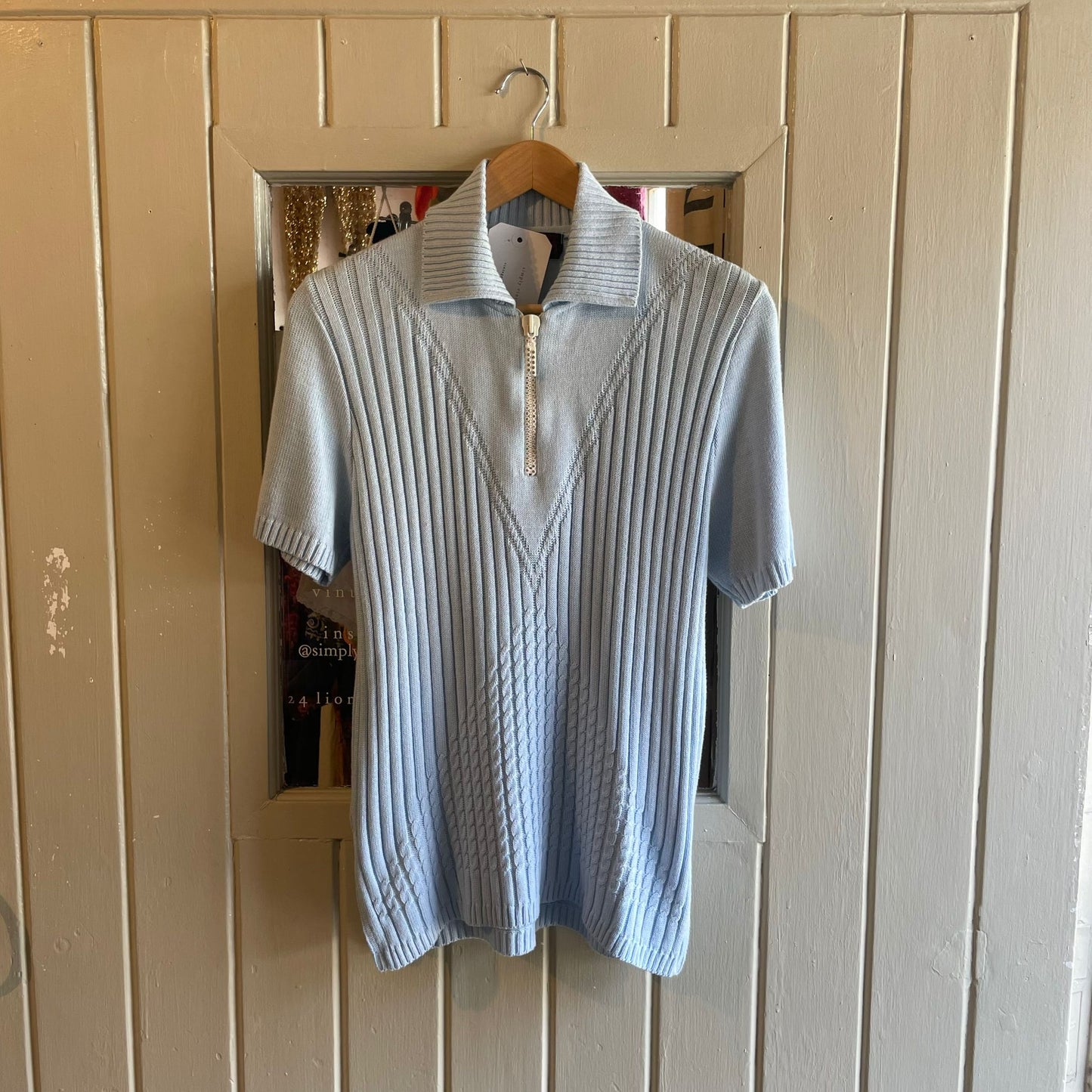 Vintage 70s/80s Baby Blue Knitted Zip Top