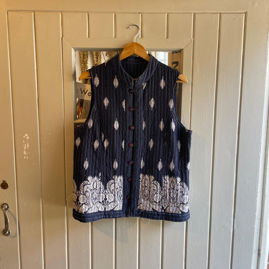 1980s Navy Cotton Padded Quilted Gilet Vest