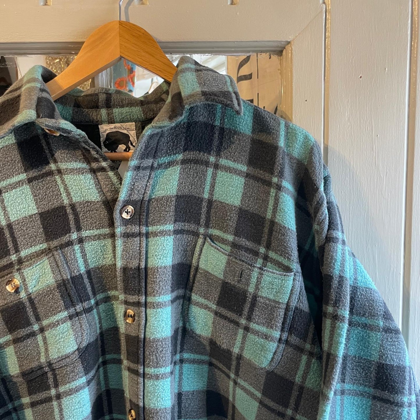 1980s Green and Black Moleskin Work Shirt