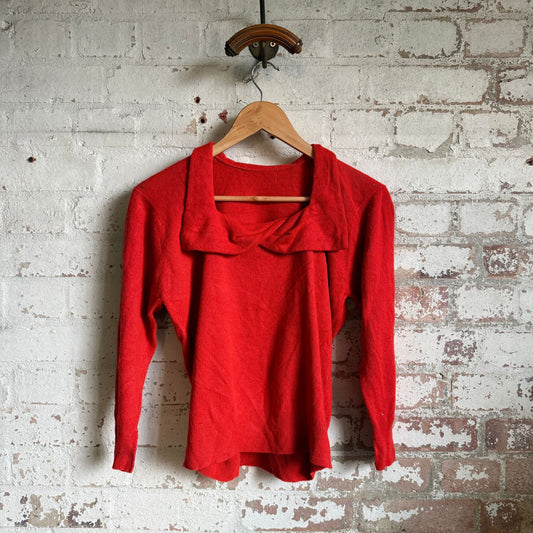 1960s Red Knitted Unusual Design Jumper