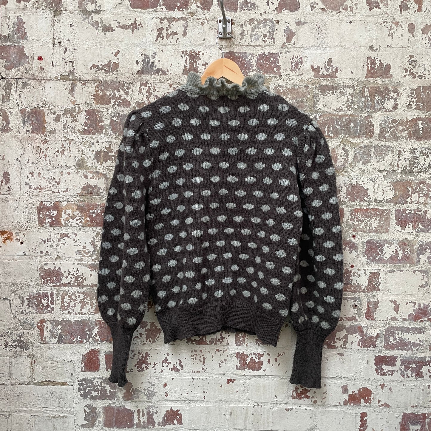 Vintage 1970s 1980s Brown Polka Dot Knitted Jumper