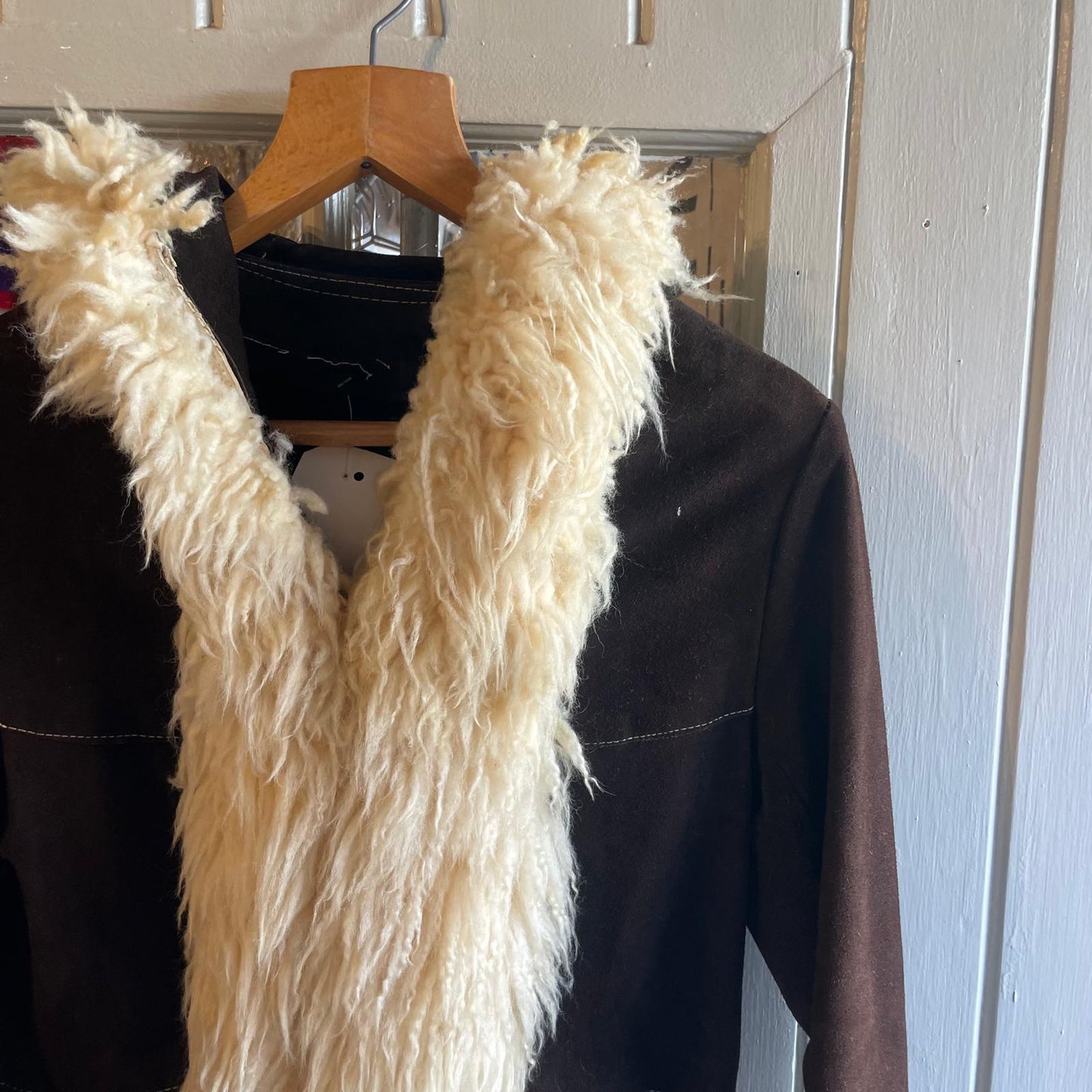 1970s Brown Suede Leather Afghan Long Coat