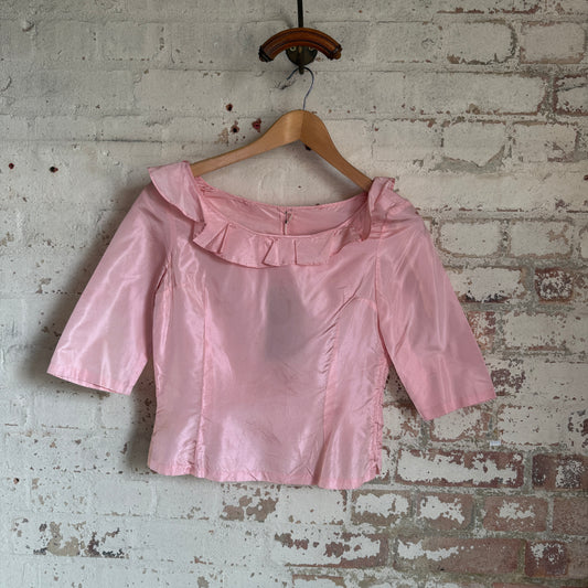 1960s Pink Silk Zip Blouse