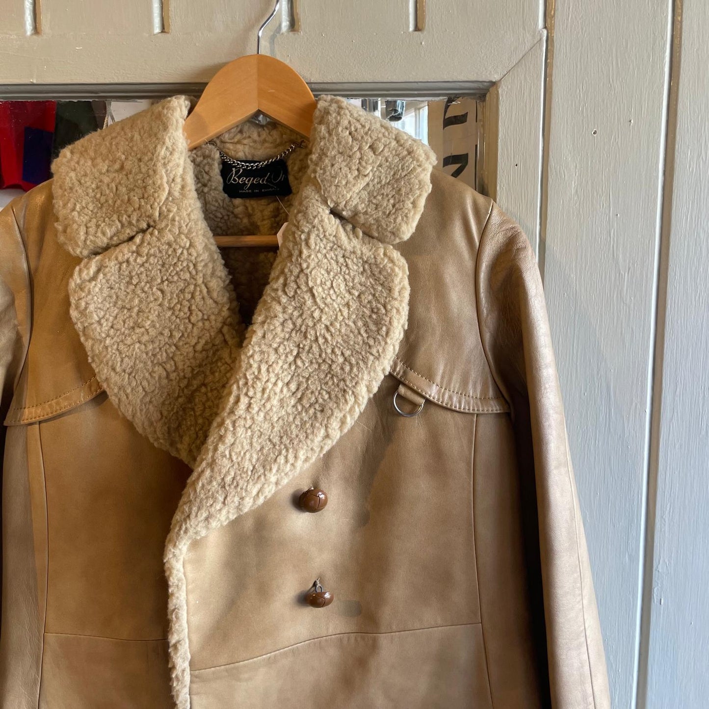 1960s 1970s Beige Sheepskin Long Coat Jacket