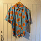 1990s Blue Ringspun Sunflower Print Button Shirt