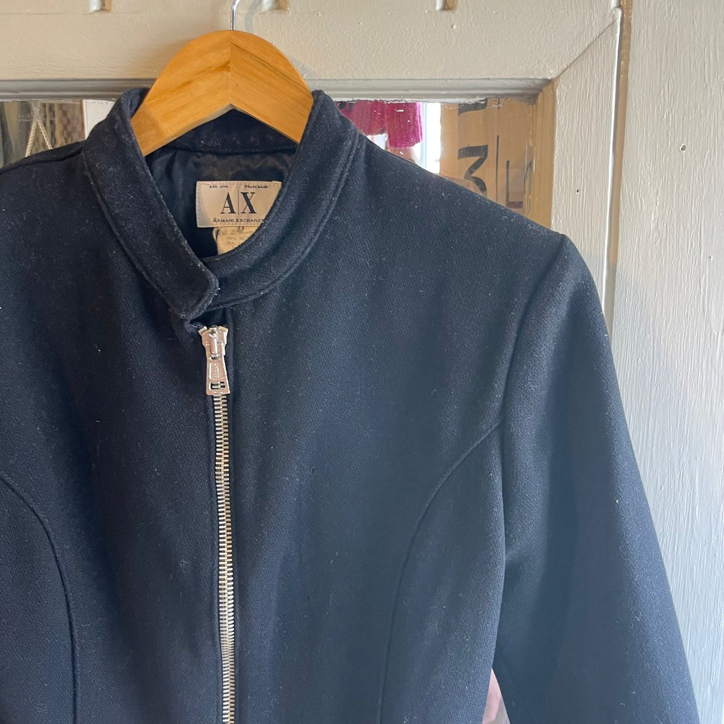 Vintage 90s Black Armani Zip Wool Jacket Coat