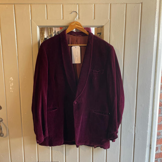 Vintage 60s/70s Maroon Red Velvet Smoking Jacket Blazer