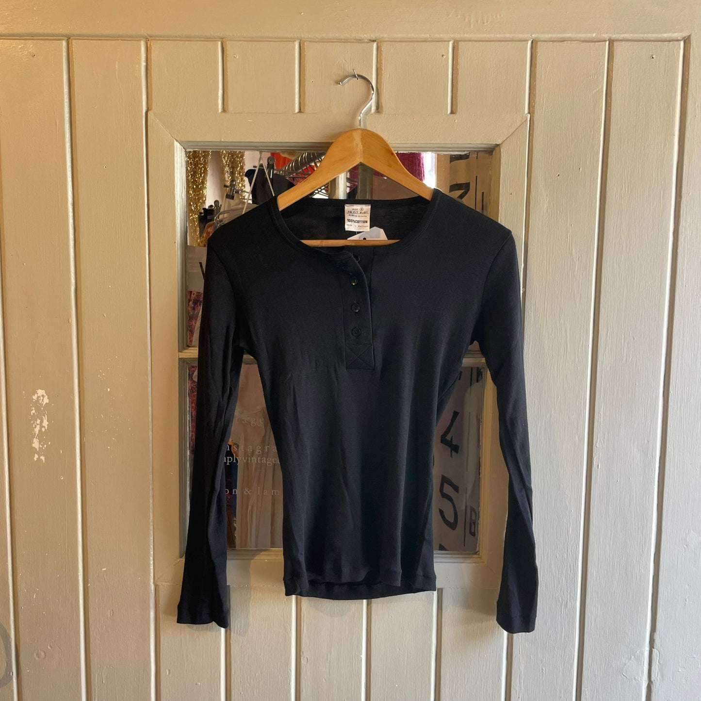 Vintage 70s/80s Black Cotton Long Sleeve Blank Top