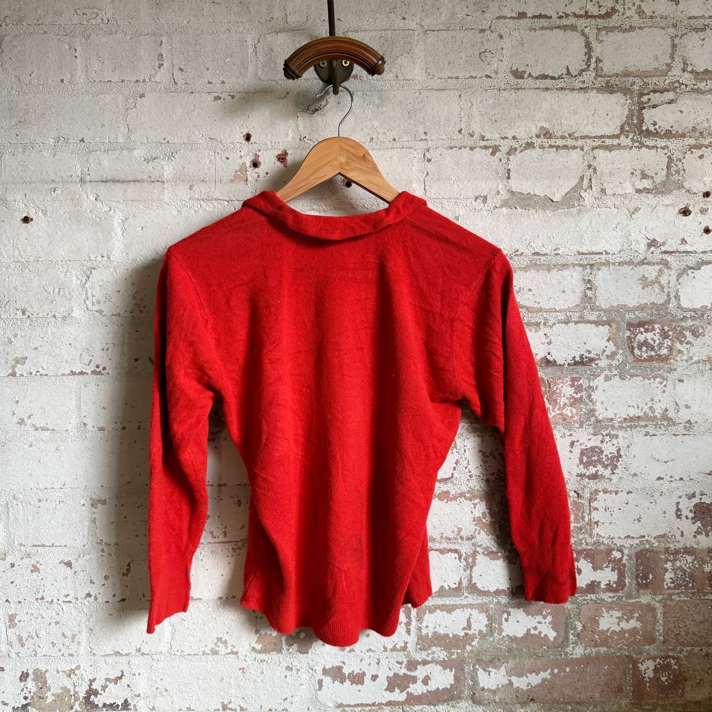 1960s Red Knitted Unusual Design Jumper
