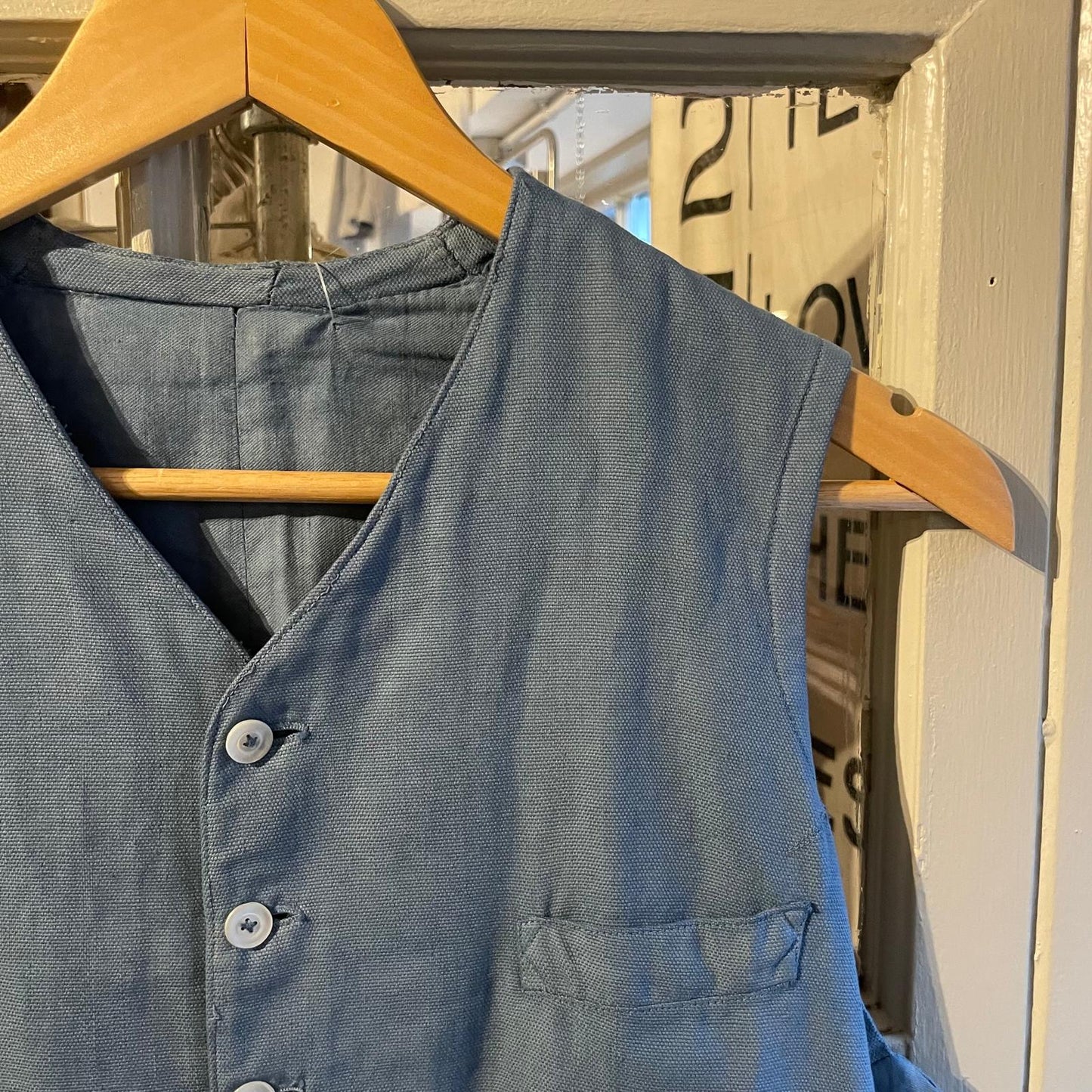 1930s Blue Linen Button Waistcoat