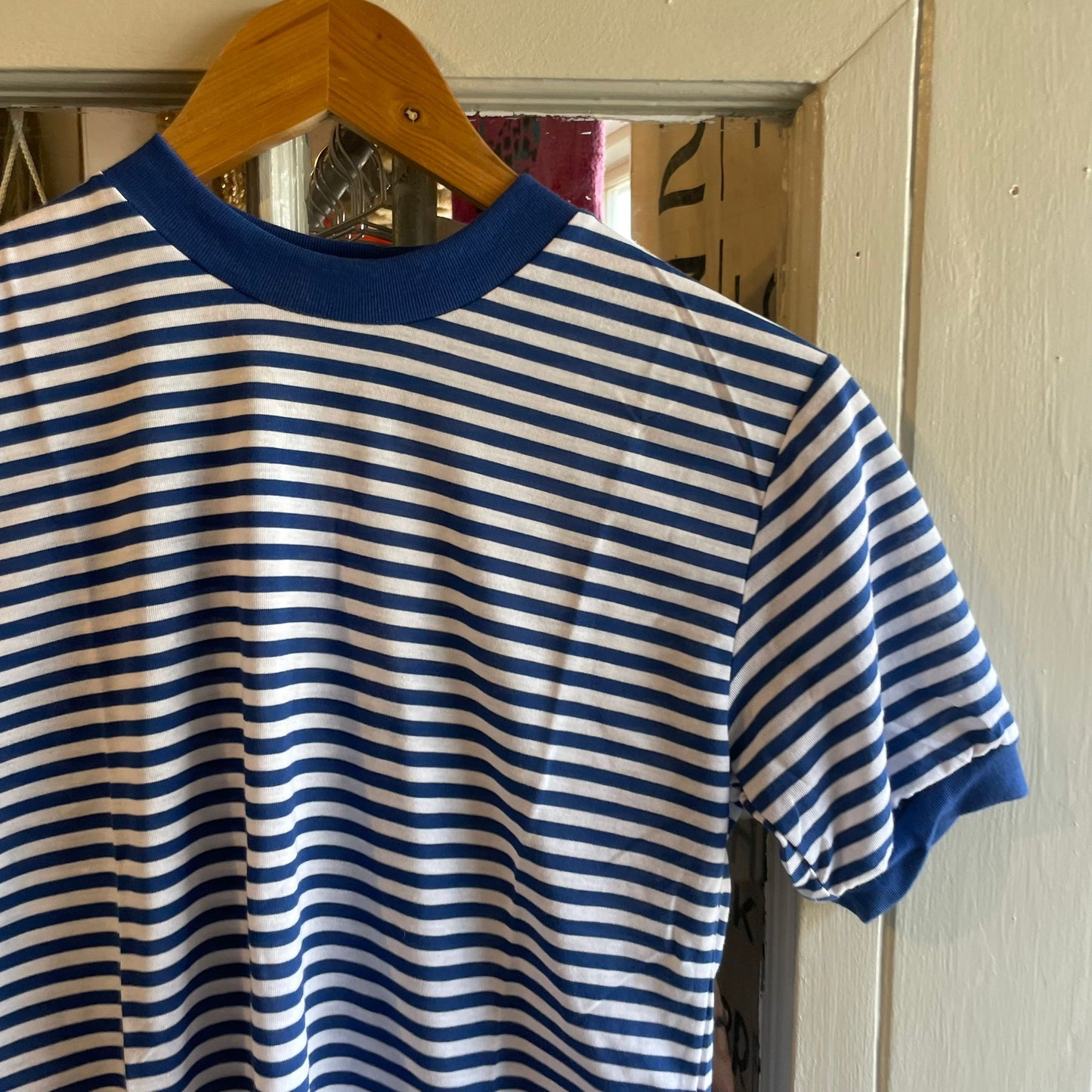 Vintage 60/70s Blue Striped Cotton T-shirt