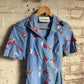 1970s Blue Louis Caring Red Floral Print Cotton Dress
