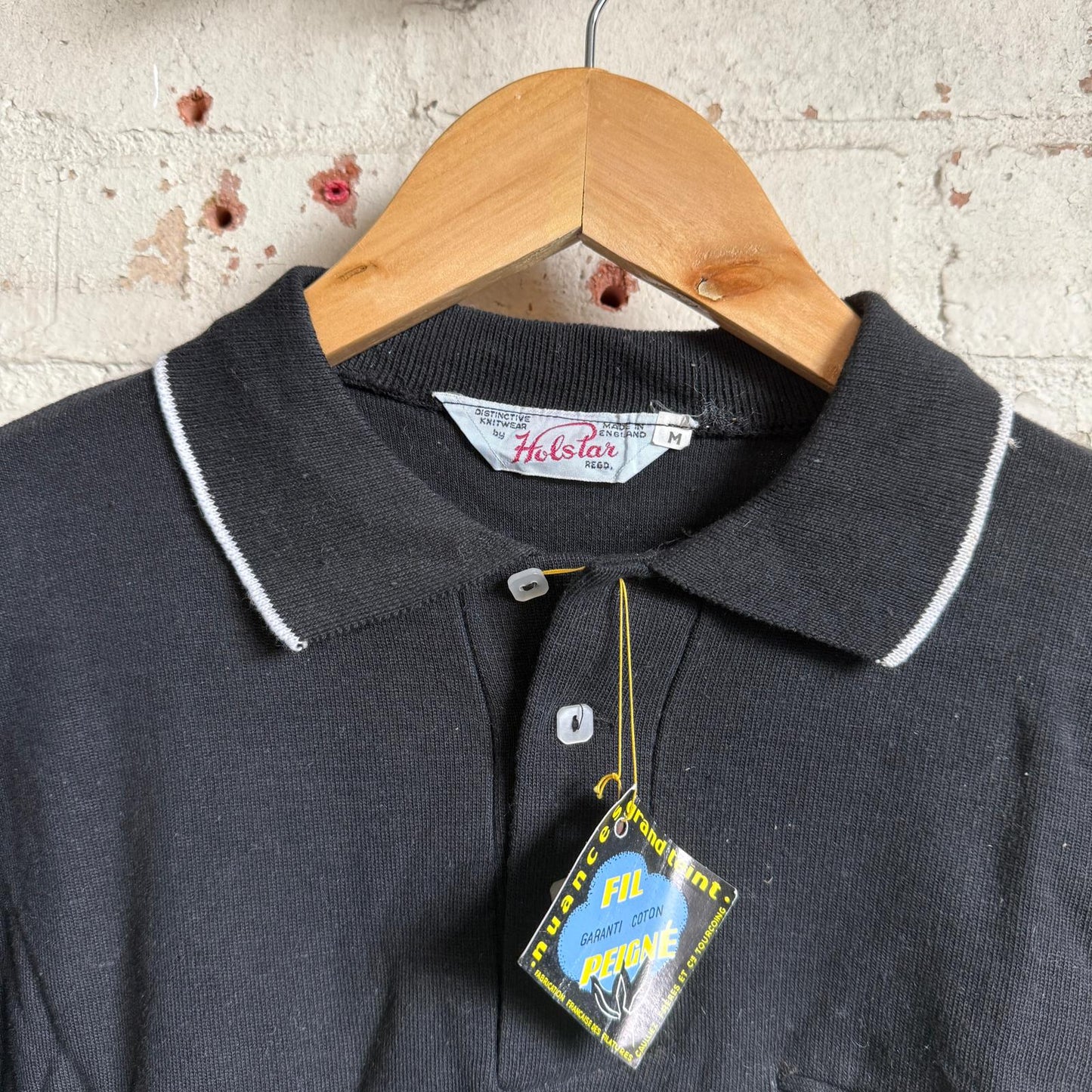 1960s Black Cotton Dead Stock British Leisure Polo Shirt
