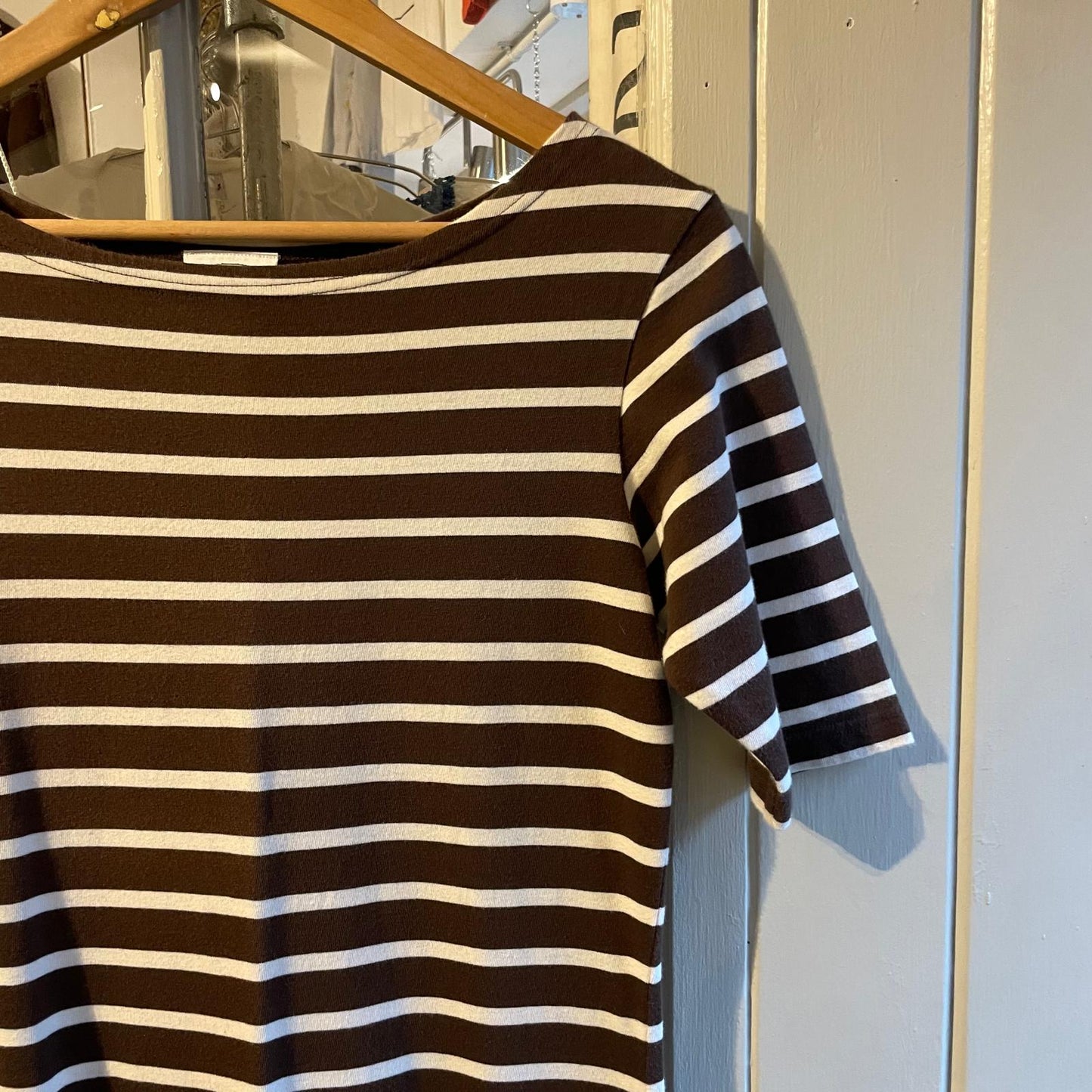 1990s Brown Striped Laura Ashley Cotton Dress