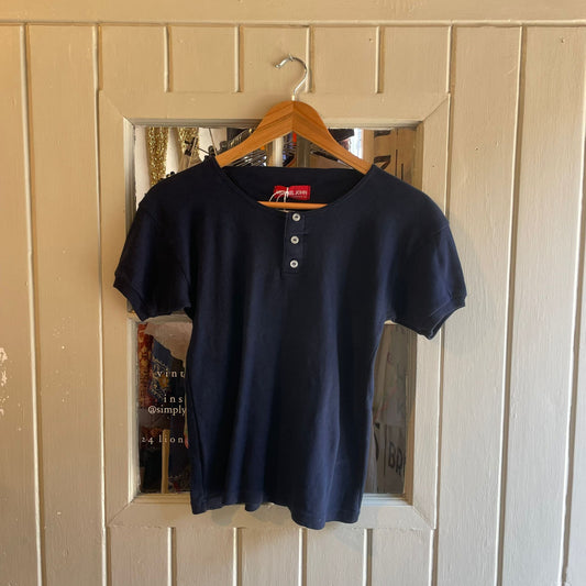 Vintage 70s/80s Navy Cotton Button Henley Top