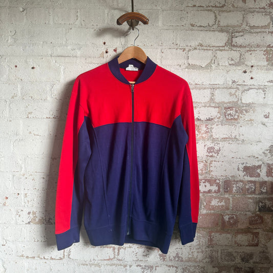 1970s Red and Navy Zip Up Track Jacket