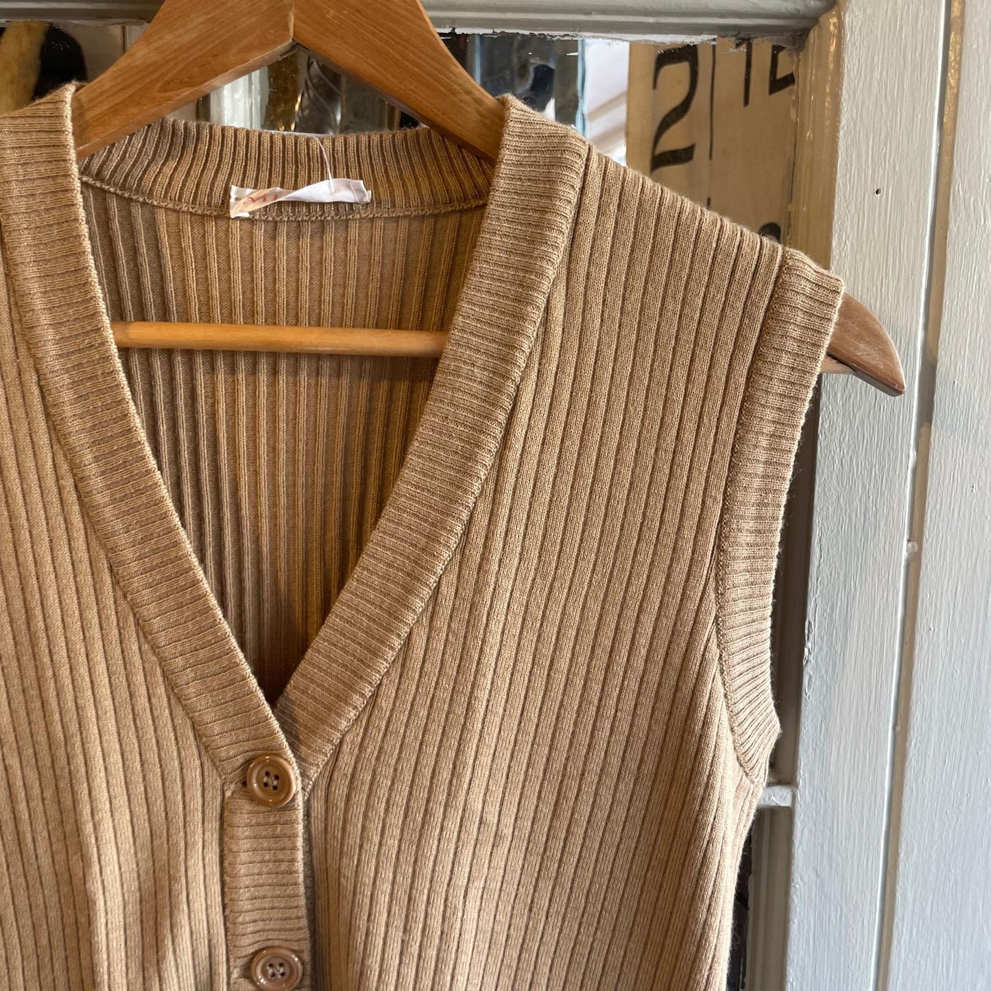 70s 80s Beige Knitted Button Cardigan Jumper
