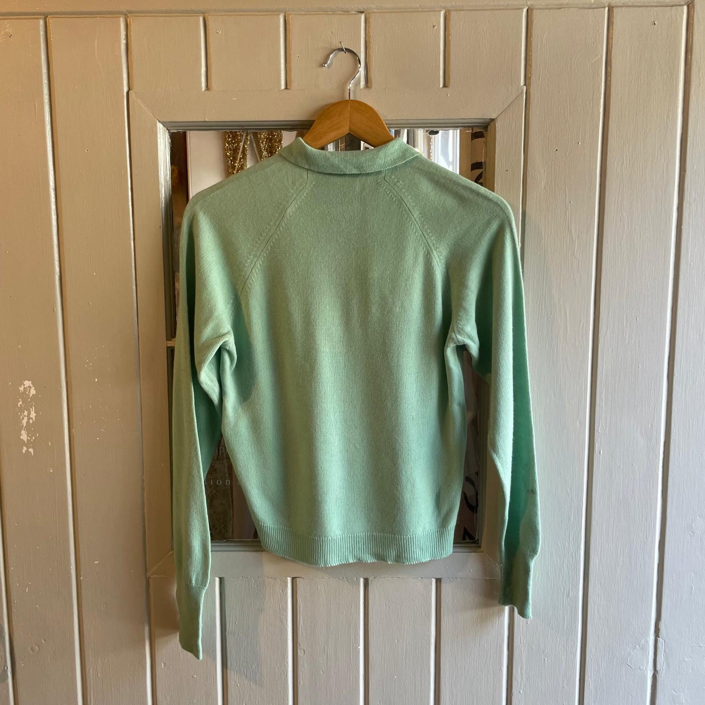1960s Mint Green Wool Knitted Collared Button Polo Shirt Cardigan