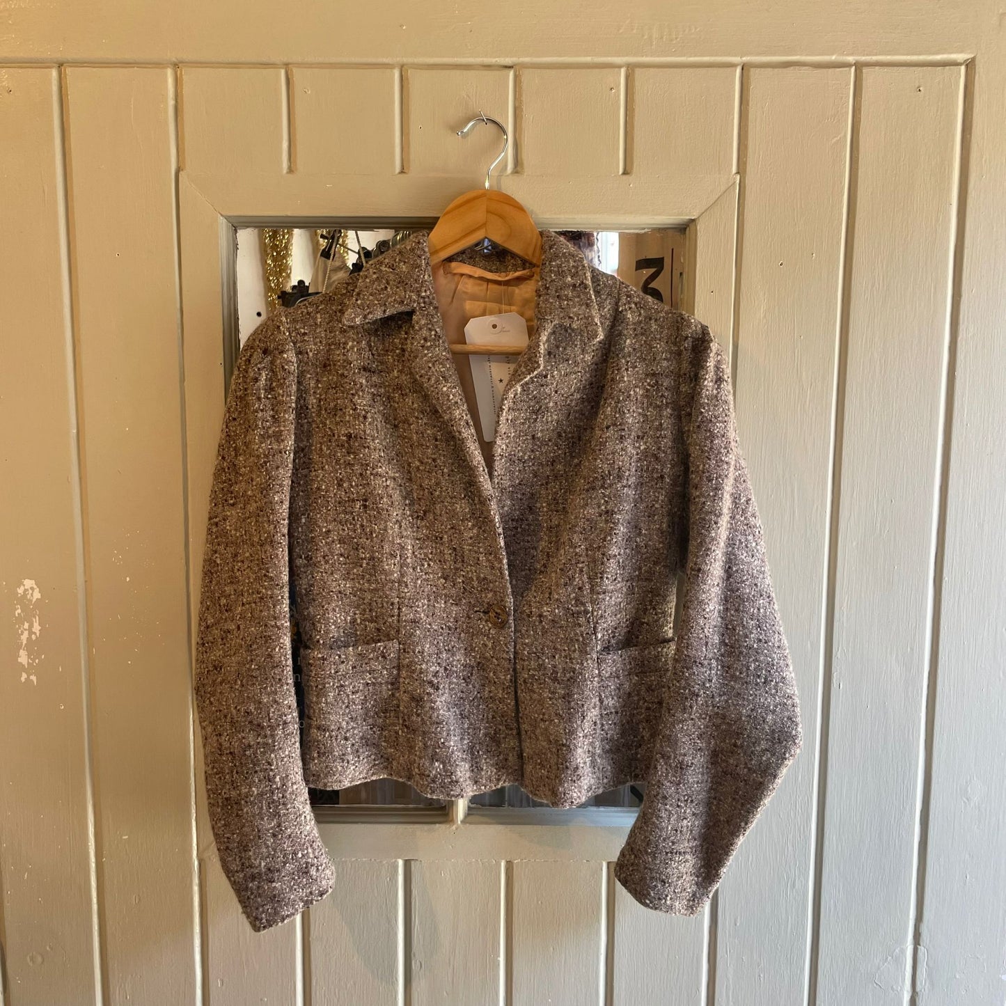 Vintage 40s/50s Brown Speck Cropped Blazer Style Tweed Jacket