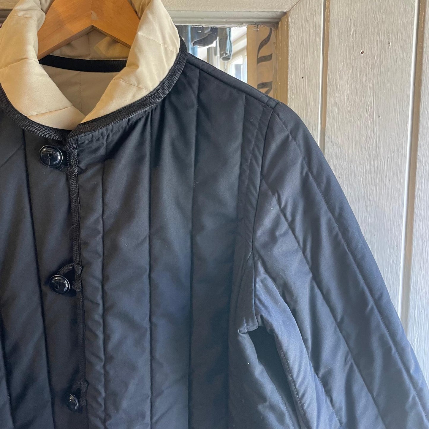 1980s Reversible Black and Cream Padded Quilted Coat