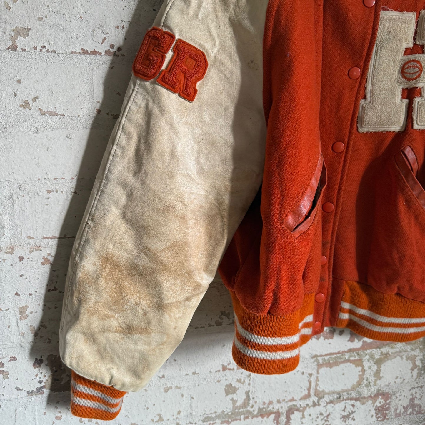 1960s Orange and Cream Wool Leather Varsity College Jacket